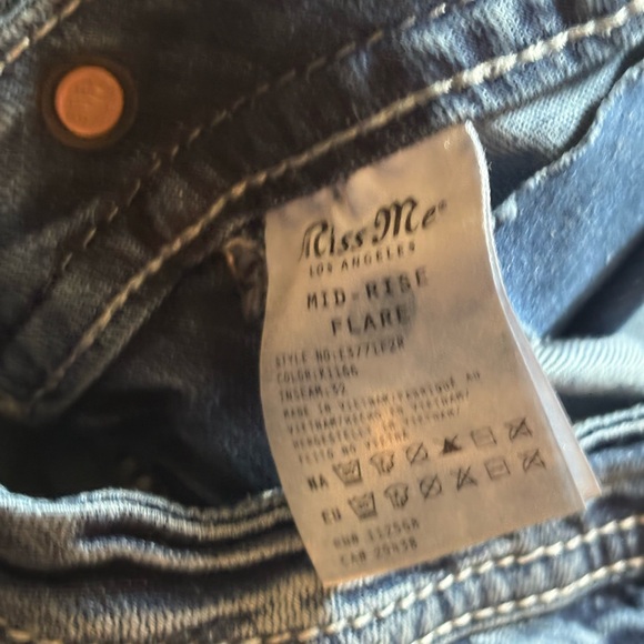 Miss Me Western Mid Rise Flare Jeans Longhorn Horseshoe Turquoise Size 36 - Picture 7 of 13